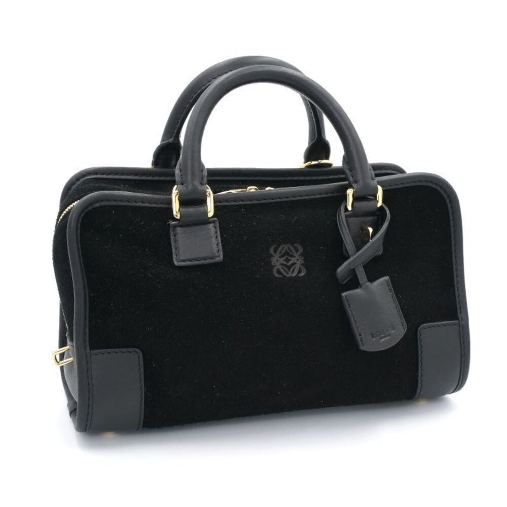 Loewe Amazona Leather Suede Black Anagram Handbag Bag Horizontal